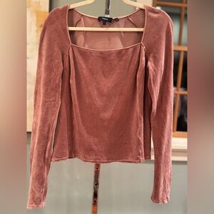 Theory Women's Longsleeve Velvet/velour Knit Square neck Top  Dusty Rose Size L